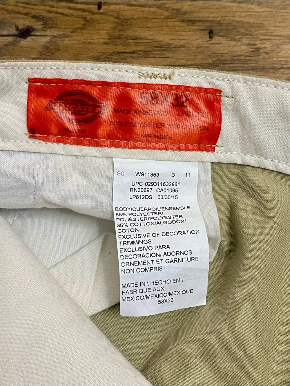 Dickies Men's Big & Tall Khaki Slack Size 58×32